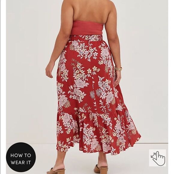 Torrid Floral Print Boho Hi-Lo Ruffle Maxi Skirt Contemporary Festival Feminine - Picture 2 of 16